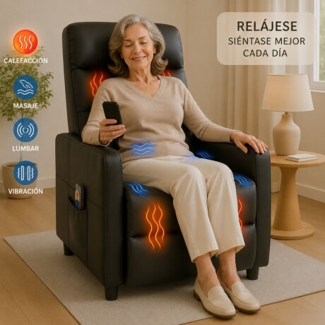 Sillon reclinable 1 cuerpo con masajeador y calefaccion Negro
