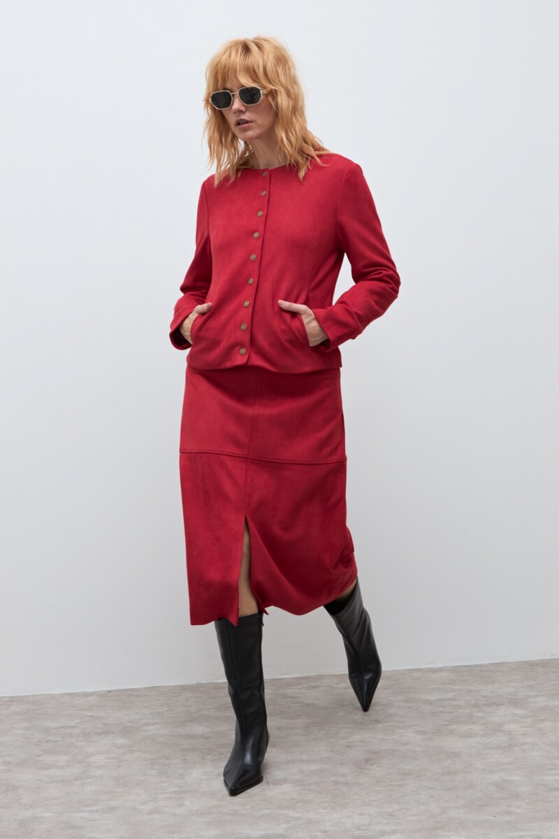 Chaqueta simil gamuza botones metálicos - rojo 