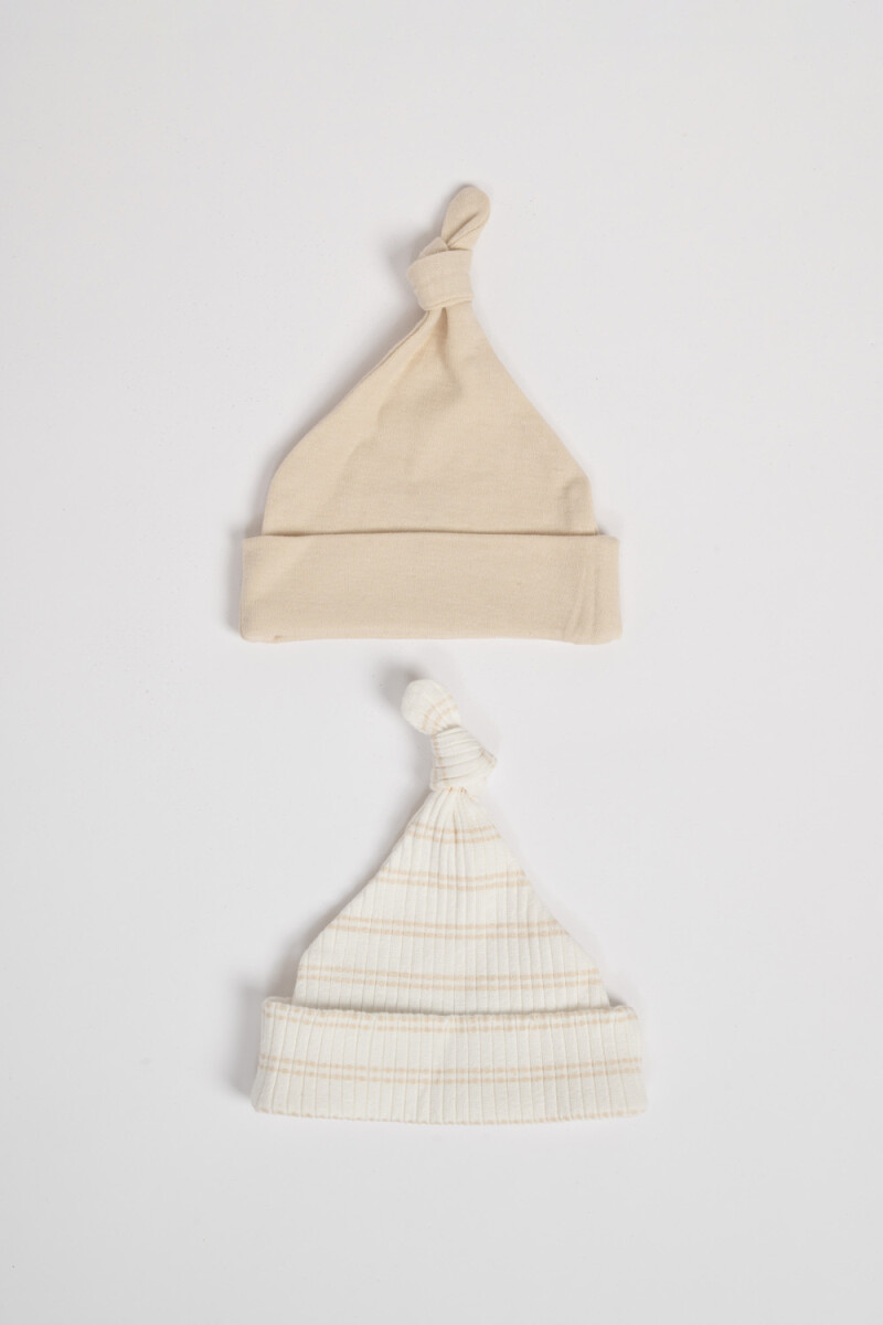 Pack x2 gorro algodón rayas Crema