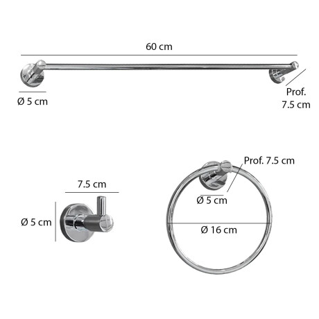 Kit Accesorio Set Baño 6 Piezas 100% Metálico y Vidrio Plateado