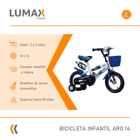 Bicicleta Rodado 14 Con Canasto Y Caramañola Niño Niña Lumax Azul