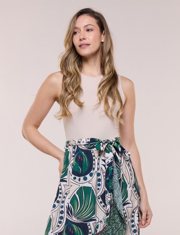 Vestido Combinado Con Lazo BEIGE/MULTI