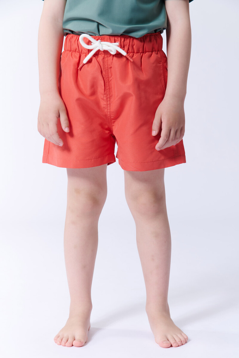 Short de baño liso Rojo