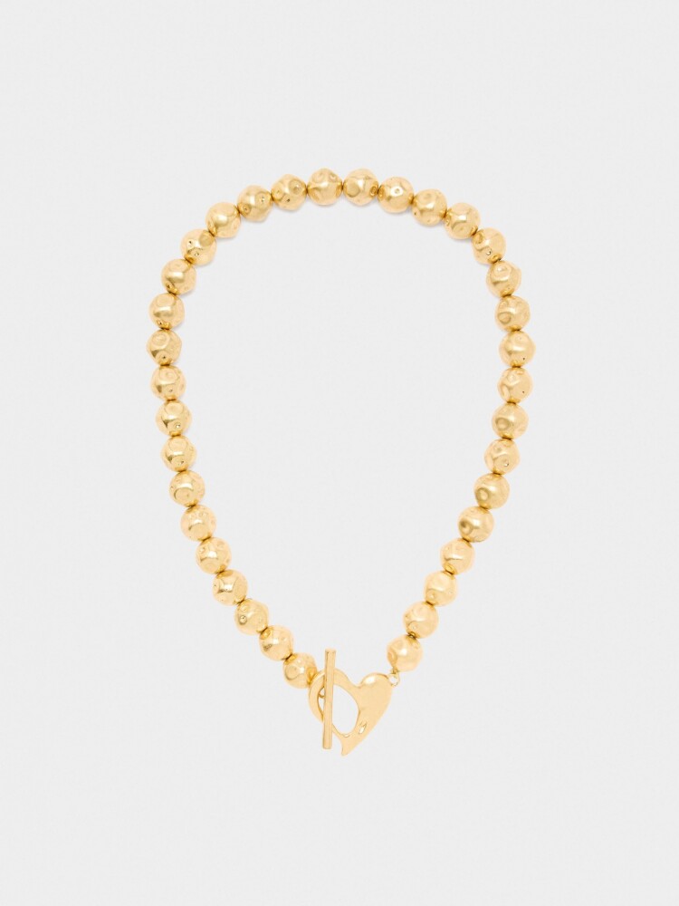 Collar Corto Con Cuentas Efecto Piedra dorado