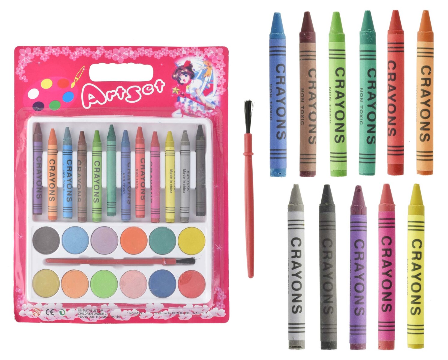 ACUARELA X12UDS + 12 CRAYOLAS + PINCEL 
