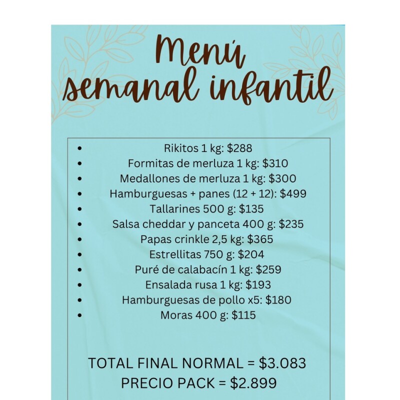 PACK INFANTIL COMIDAS FELICES PACK INFANTIL COMIDAS FELICES