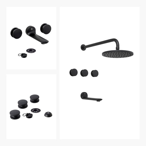 JUEGO DE GRIFERIA INCLUYE LAVATORIO DE PARED DUCHA Y BIDET NEGRO