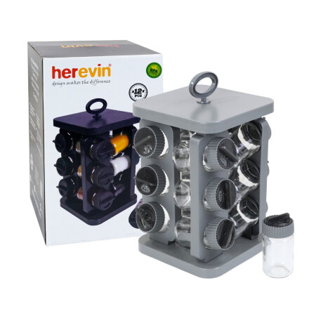 Especiero Giratorio De Vidrio 12 Frascos Herevin Gris Especiero Giratorio De Vidrio 12 Frascos Herevin Gris