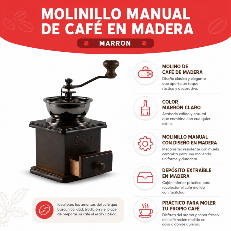 Molinillo manual de café en madera MARRON