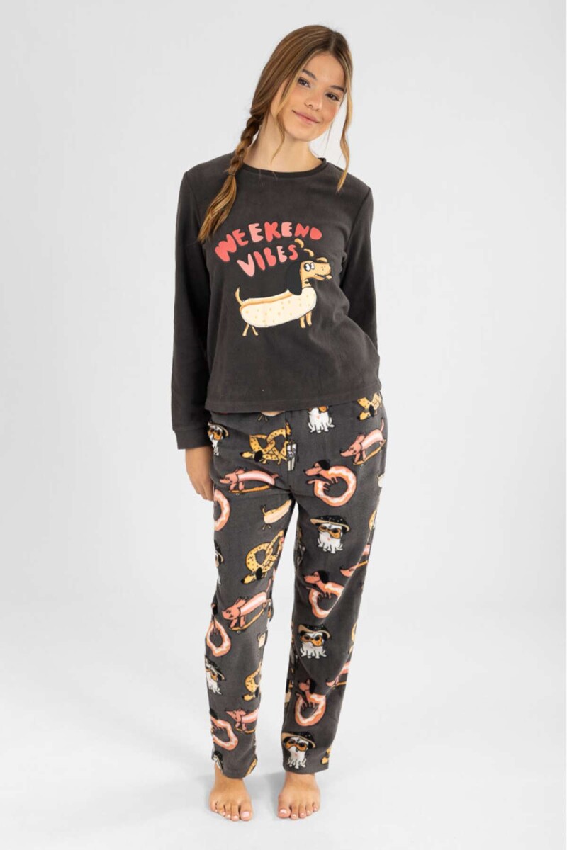 Pijama polar weekend vibes - Gris oscuro 