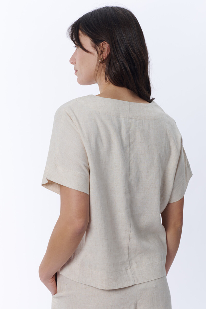 Blusa cuello en v con lino Crudo