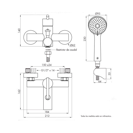 GRIFERIA DE DUCHA Y BAÑERA EXTERIOR LINEA LIBBY FV MONOCOMANDO CROMO 000