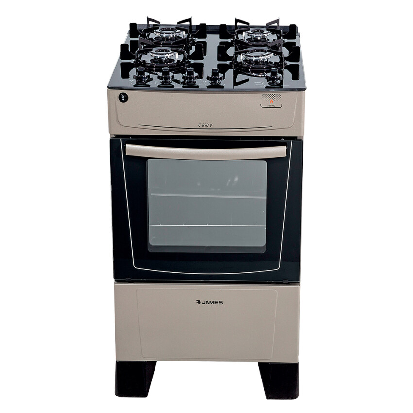 Cocina James 4H C-690 V titanium con mesada de vidrio negro Cocina James 4H C-690 V titanium con mesada de vidrio negro