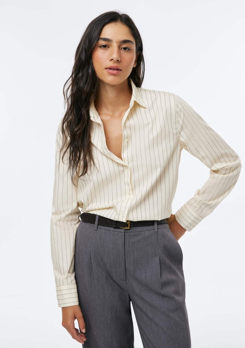 CAMISA BÁSICA A RAYAS - BEIGE - BEIGE 