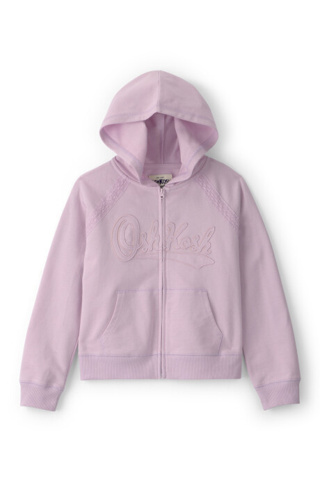Campera de algodón, lila, con capucha y logo Sin color