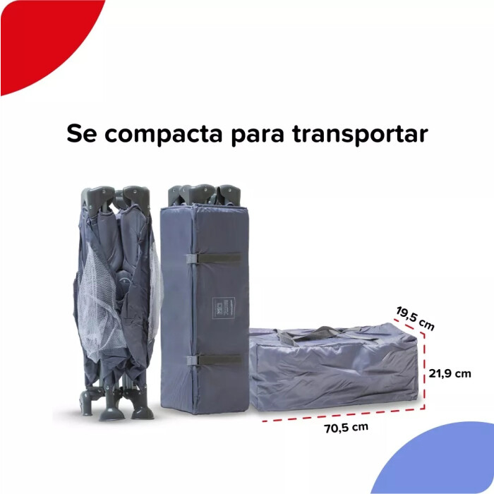 Practicuna Plegable Con Mosquitero Y Ruedas - Tinok Gris/Celeste