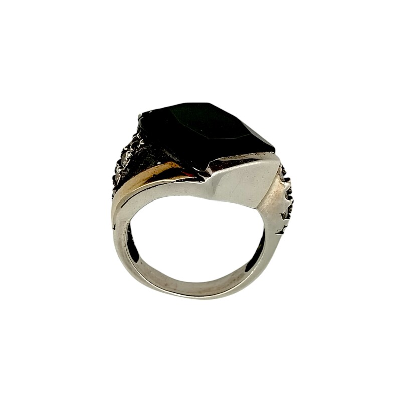 Anillo Halo-Plata y Oro-Piedra Onix y Zirconia-AN5195 conpiedra