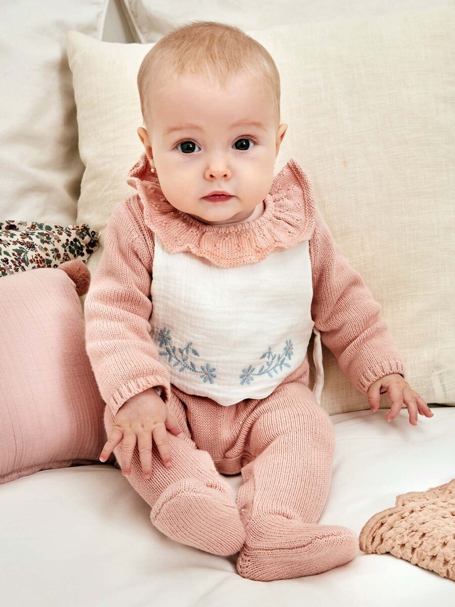 Pelele Con Cuello Volante Con Calados Rosa