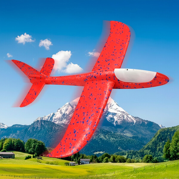 Avion Planeador Cometa Espuma Con Luces Led 48 Cm Lanzable Color Rojo