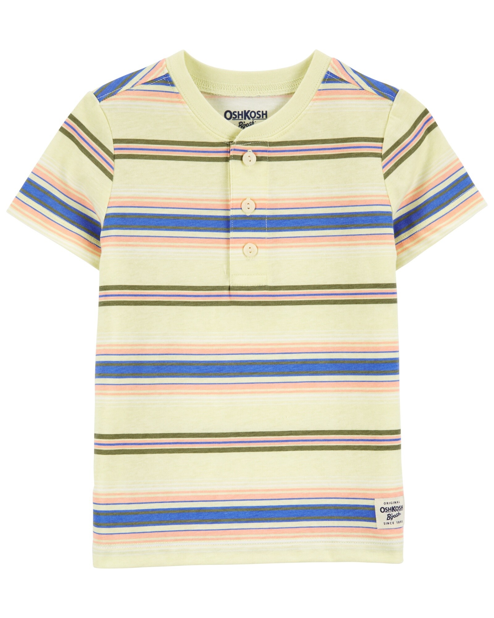 Remera henley de algodón manga corta diseño a rayas. Talles 2-5T Sin color