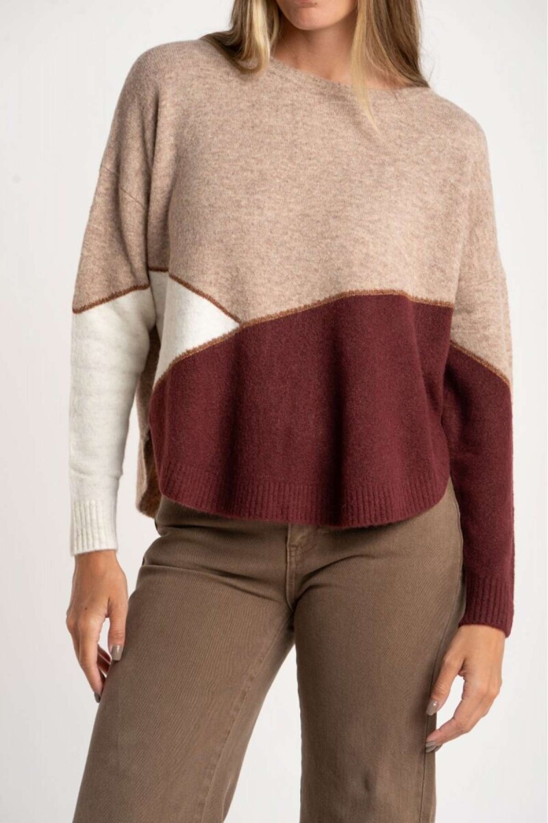 Sweater Intarsia Color Block - Burdeos 