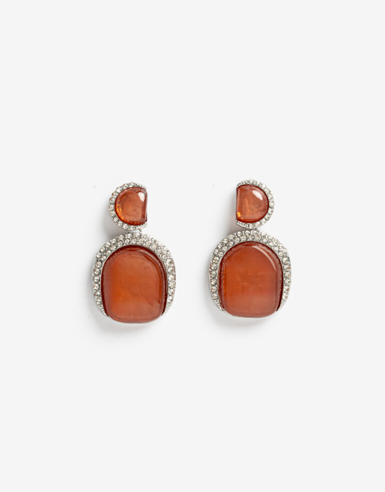 Aros Colgantes Cortos Resina Aros Colgantes Cortos Resina & Strass - Naranja Medio