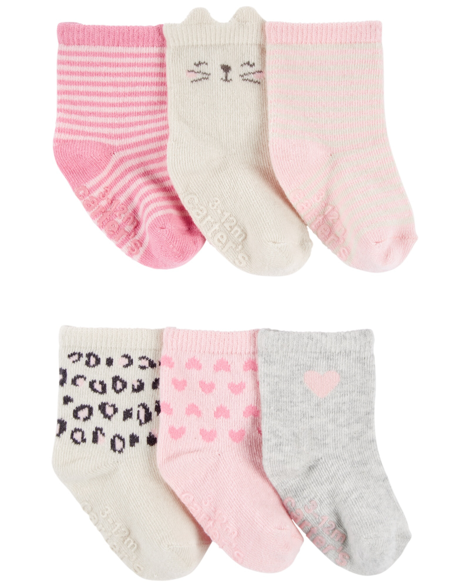 Pack seis pares de medias de algodón, estampadas Sin color