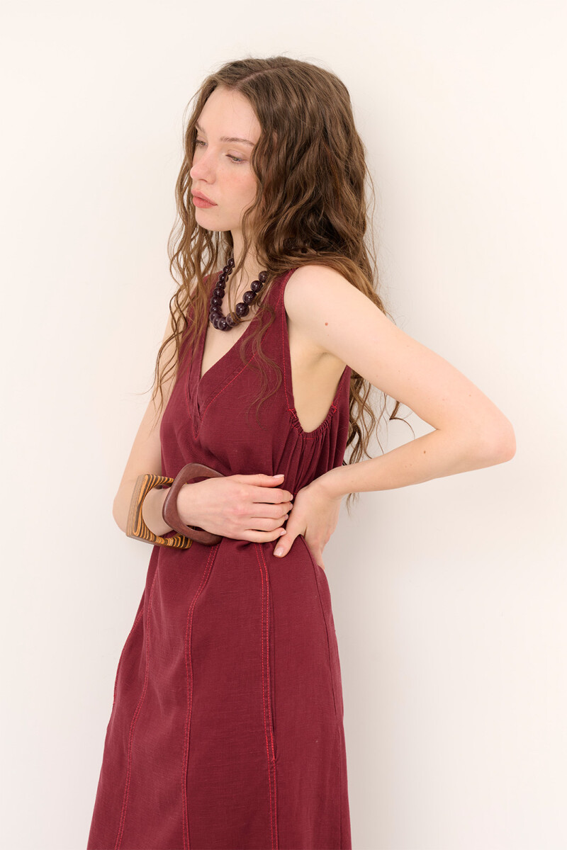 VESTIDO LINO VIVI BURDEOS
