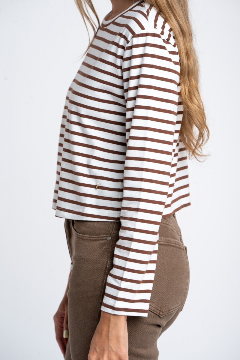 Remera Algodón Elastano Rayada Chocolate