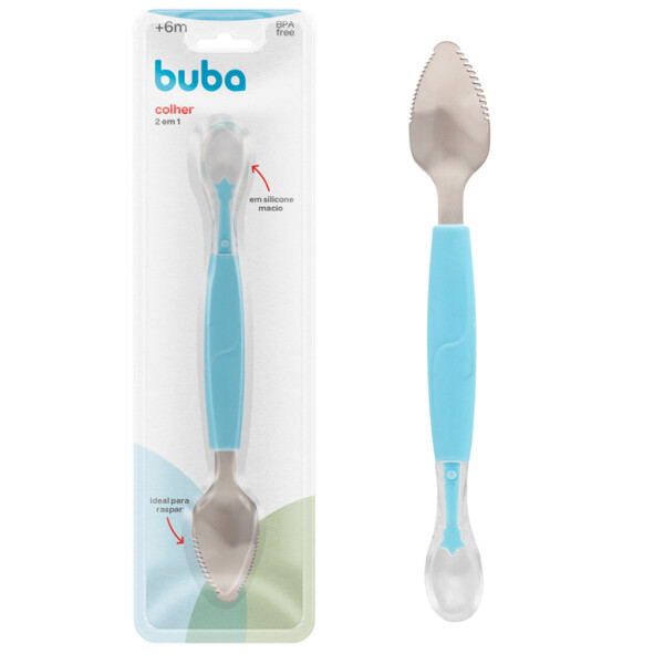 Cuchara 2 en 1 pelador BUBA celeste
