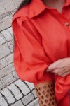 Camisa Puño Lino Coral Con Camel