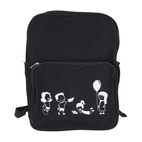 Mochila de lona negra con bolsillo frontal y estampado Mochila de lona negra con bolsillo frontal y estampado