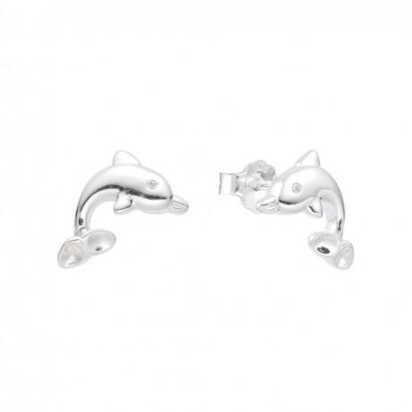 Par de caravanas de plata 925 con circonia, DELFIN. Par de caravanas de plata 925 con circonia, DELFIN.