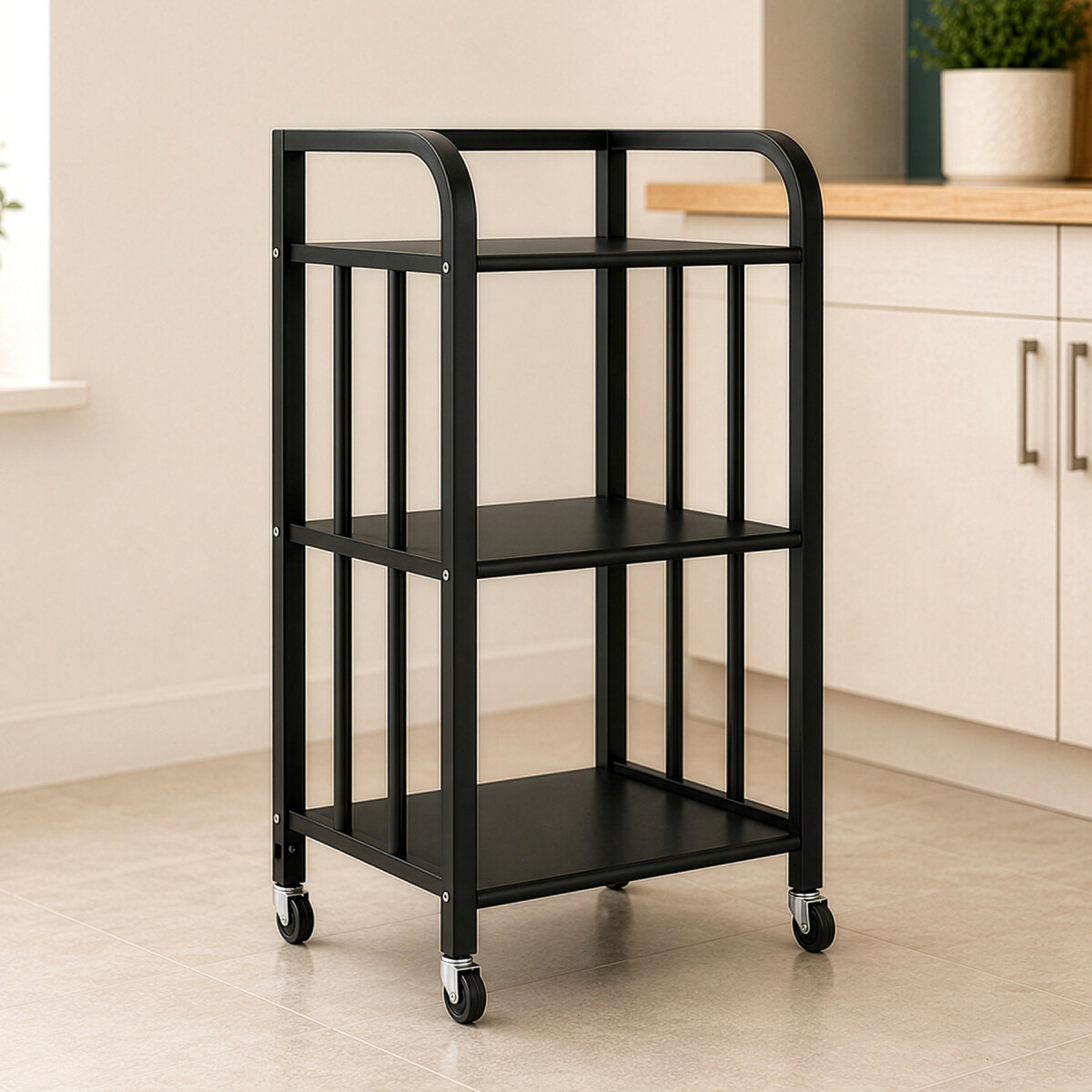 Rack 3 Estantes Metal Rueditas Mueble Organizador Estanteria - Variante Color Negro 