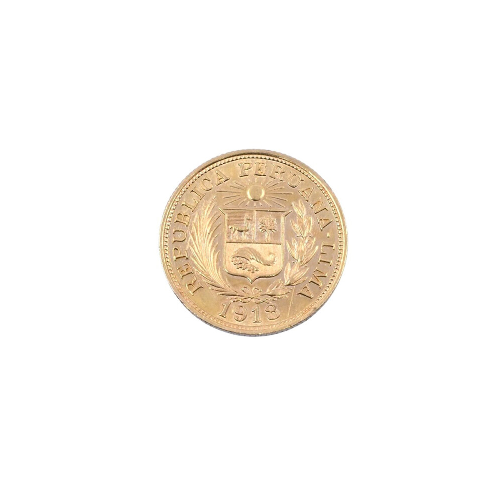 Moneda de oro República Peruana una libra año 1918. Moneda de oro República Peruana una libra año 1918.