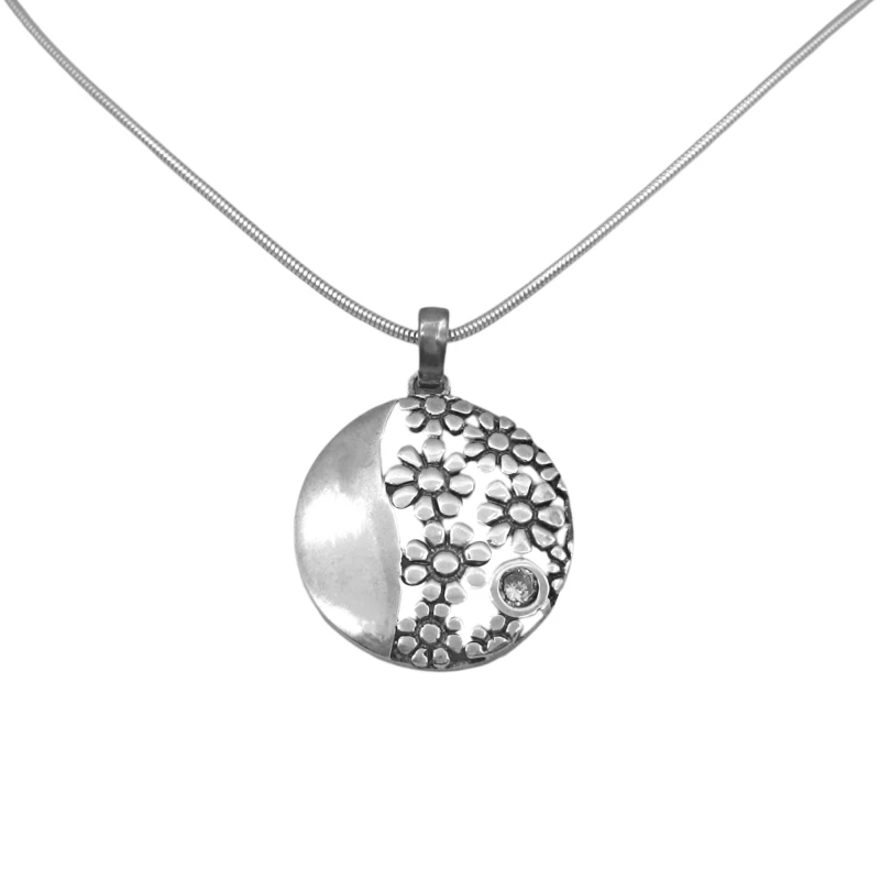 Dije Colgante Flores-Plata 925-Con Piedra Zirconia-CP4442 conpiedra