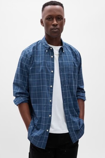 Camisa Standard Poplin Hombre Tonal Blue Plaid