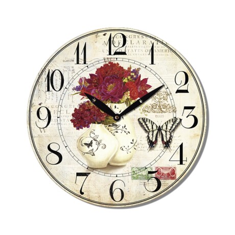 Reloj Analógico de Pared en MDF con Estampado Selecta 29cm FLORES ROJAS