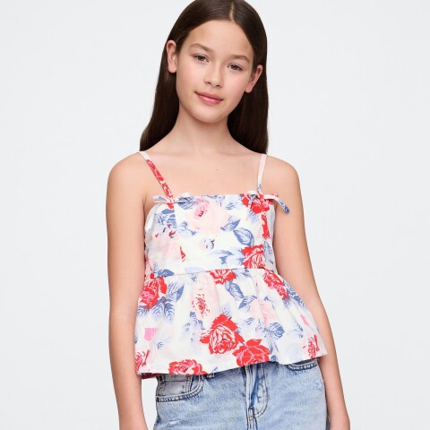 STRAPPY WOV BOW TOP SP SU25 RED BLUE ROSES