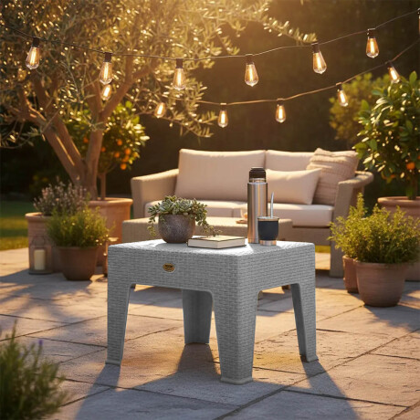 Mesa Ratona Auxiliar Jardín Patio Rattan Exterior UV Blanco