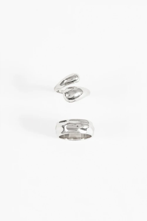 Set 2 anillos wavy plateado