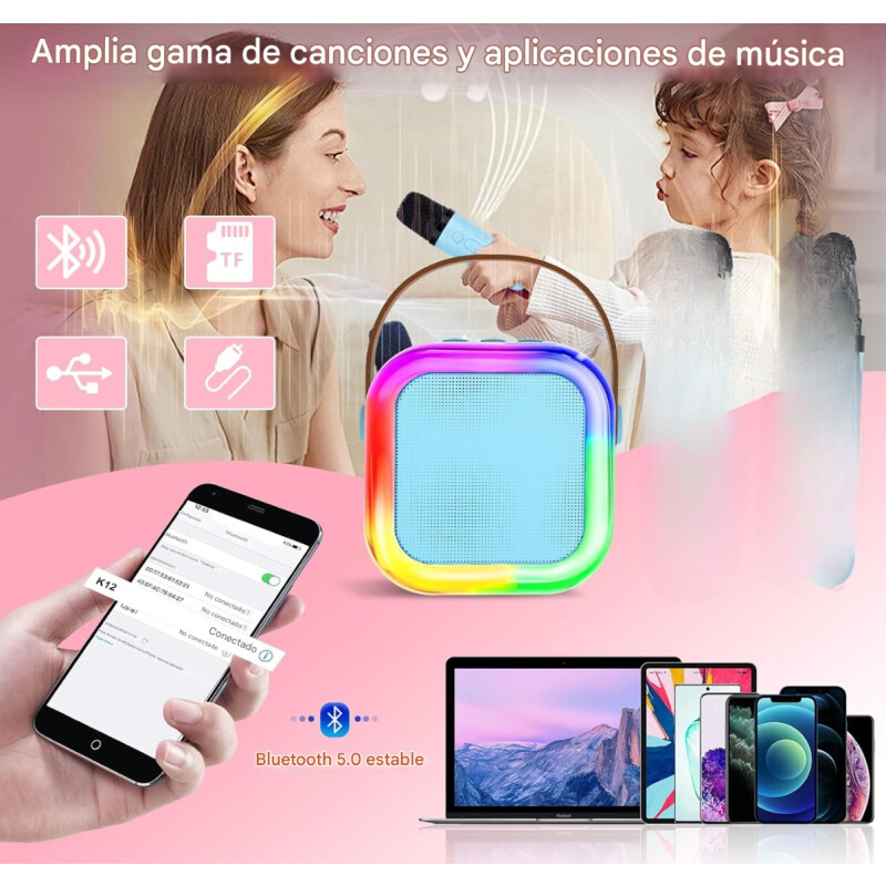 Parlante A Batería Bluetooth Con Luces Led De Colores Celeste