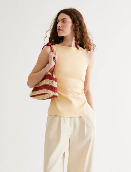 CAMISETA SIN MANGAS ASIMÉTRICA EN TEJIDO DE PUNTO BEIGE