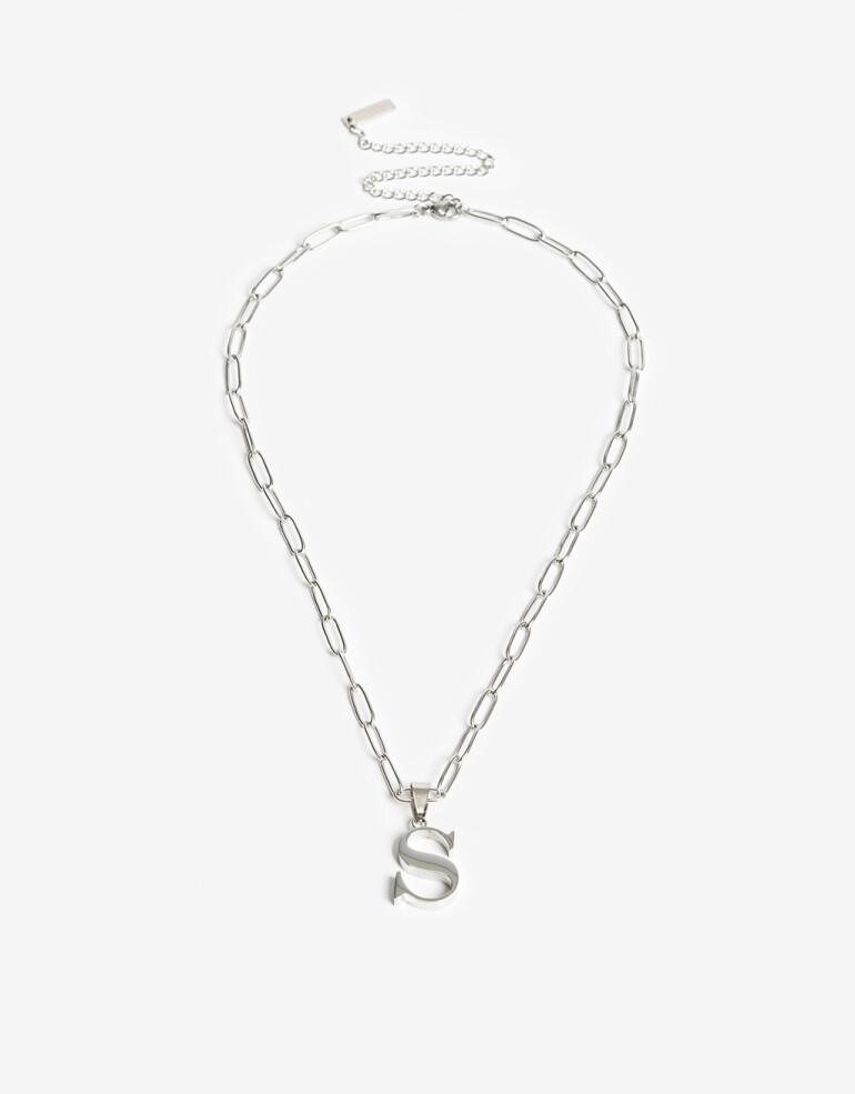 Cadena Corta con Dije Letras Collar De Acero Con Inicial S - Plateado