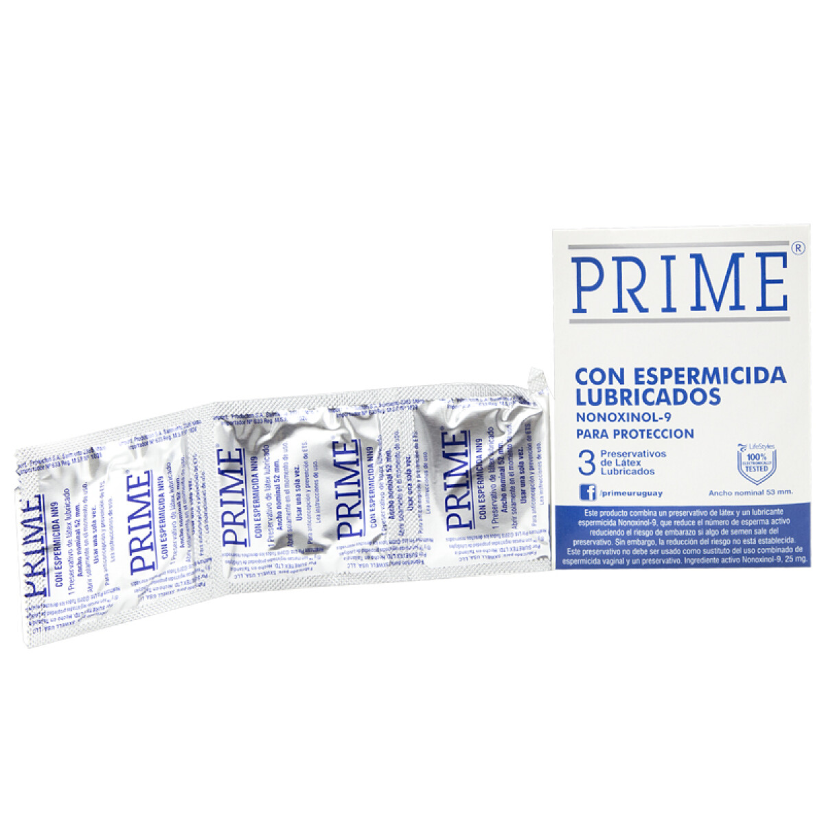 Preservativo PRIME Espermicida (Blanco) (Cajita X3U) 