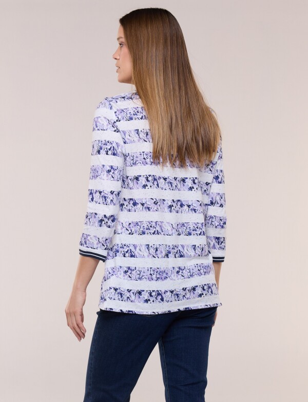 Remera Estampada Escote V LAVANDA/MULTI