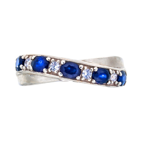 Anillo de plata 925, circonias y záfiro Anillo de plata 925, circonias y záfiro
