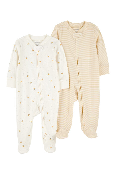 Pack dos pijamas una pieza de algodón, con pie, diseño pollitos Sin color