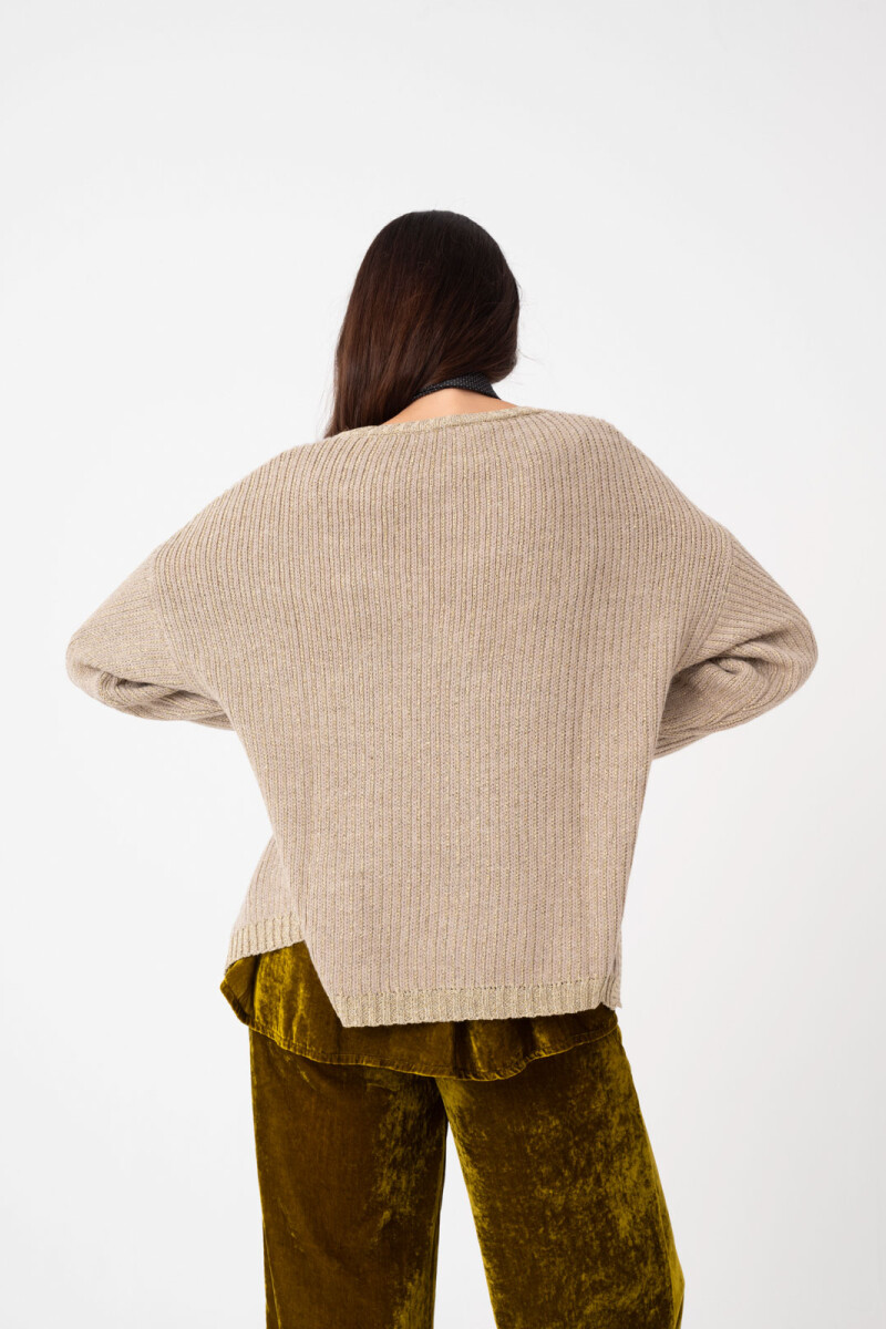 CARDIGAN TEJIDO CON LUREX Beige