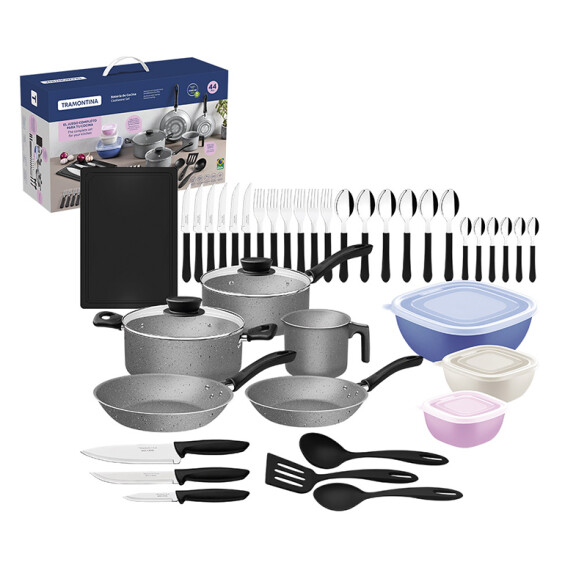 Batería de cocina gris + cubiertos, 44 piezas TR6274ML